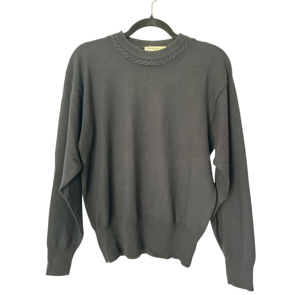 Rena Rowan for Saville Sweater Size M Black Lambswool Blend Long Sleeve Crewneck